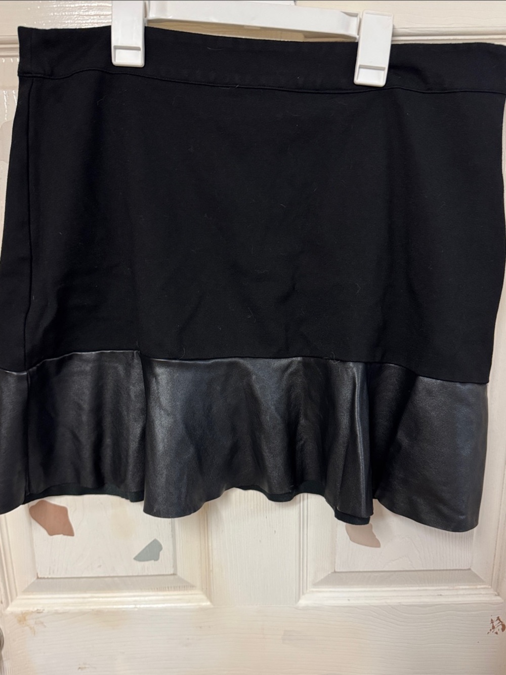 Michael Kors Black A-Line Skirt with Faux Leather Ruffle